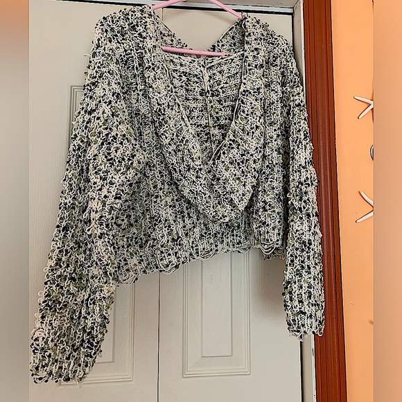 BUCKLE Willow Root Green White Distressed Cable Knit Zip Up Sweater Size Small - Picture 6 of 7